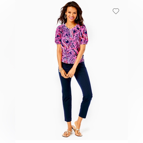 Lilly Pulitzer Pants - New Lilly Pulitzer 29” Kelly Textured Ankle Length Skinny Pants Sz 8 Navy